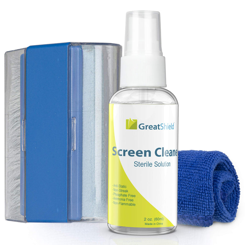 [AUSTRALIA] - GreatShield Universal Screen Cleaning Kit, Microfiber Cloth + 2 Sided Brush + Non-Streak Solution Spray [for TV, Laptops, PC Monitors, Smartphones, Tablets, Camera, Keyboard and Other Electronics] 