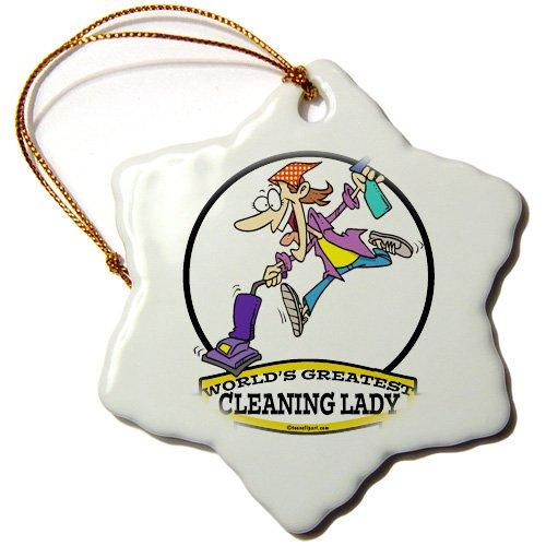 3dRose orn_103044_1 Funny Worlds Greatest Cleaning Lady Ii Cartoon-Snowflake Ornament, 3-Inch, Porcelain 3 inch Snowflake Porcelain Ornament