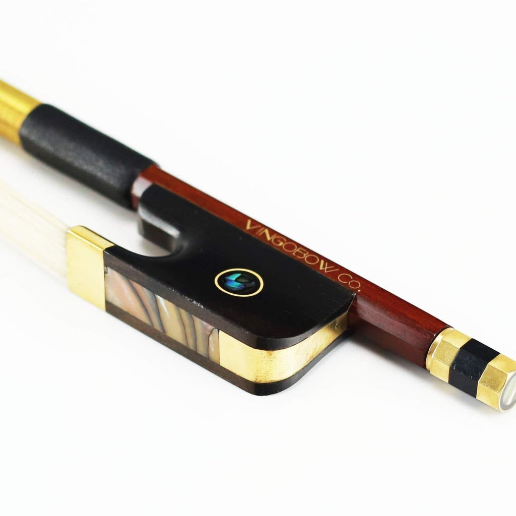 Pernambuco Stick Cello Bow 4/4 Size VINGOBOW 420C Full 4 4 Concert Level Brass Alloy Fitted Parisian Eyes Ebony Frog Well Balanced Sweet Sound Natural Horse Hair for Porfessional Player