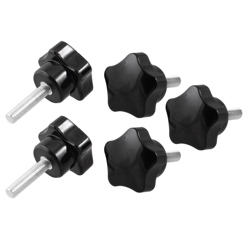 uxcell 5 Pcs M6 x 25mm Male Thread Metal Clamping Star Knobs Grips Black