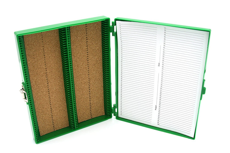 Heathrow Scientific HS15994B 100-Place Cork Lined Slide Box with Nickel Clasp, ABS, Cork, Green, 208mm Length, 175mm Width, 34mm Height