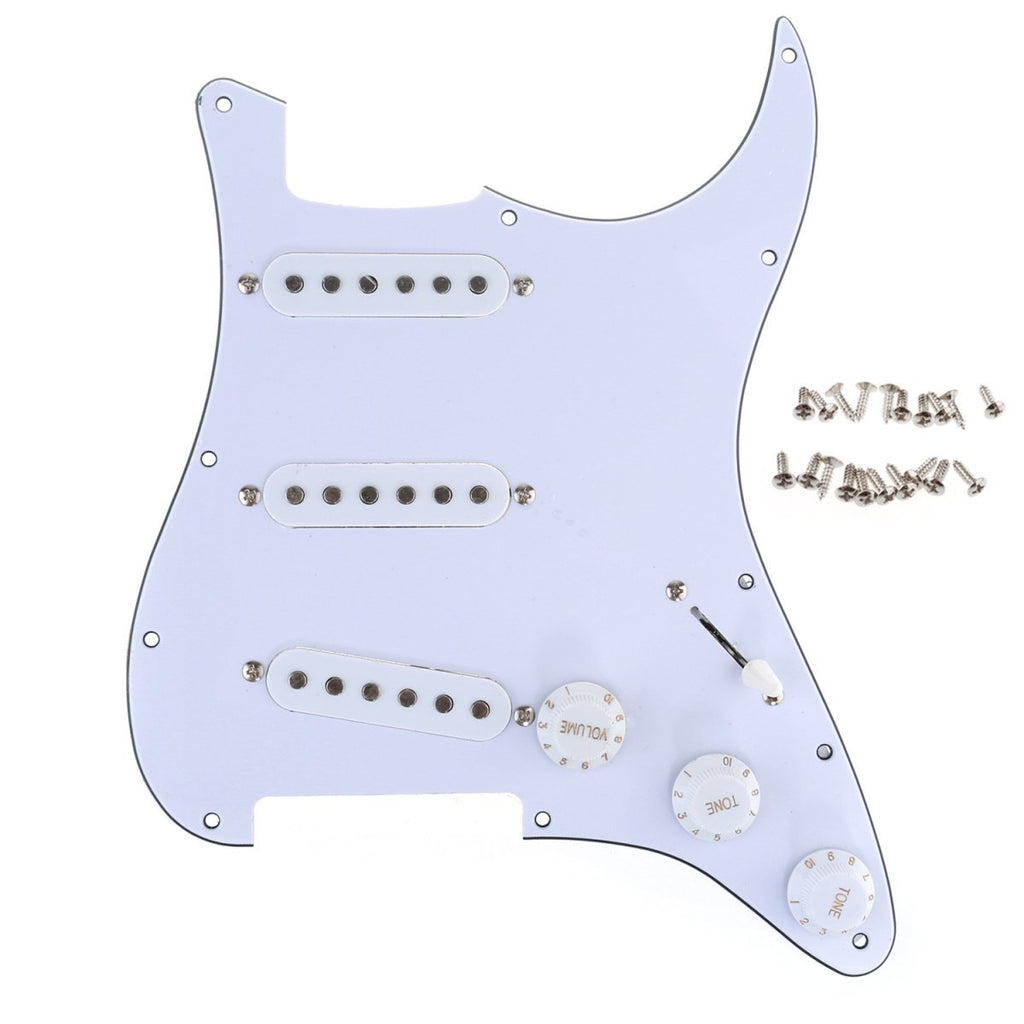 Musiclily 11 Hole SSS Prewired Loaded Pickguard with Single Coil Pickups Set for Strat Style Guitar,3Ply White