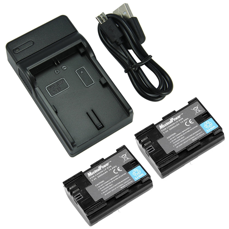 New MaximalPower Premium Compact Travel Charger + 2-Pack Battery Combo Black FC500 CAN LPE6+DB CAN LP-E6x2