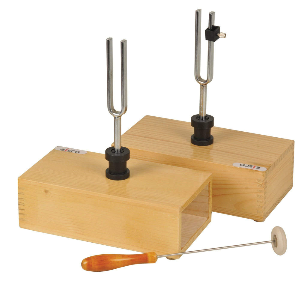 Eisco Labs Pair of Steel Tuning Forks (440Hz) in Wood Bases, One Adjustable