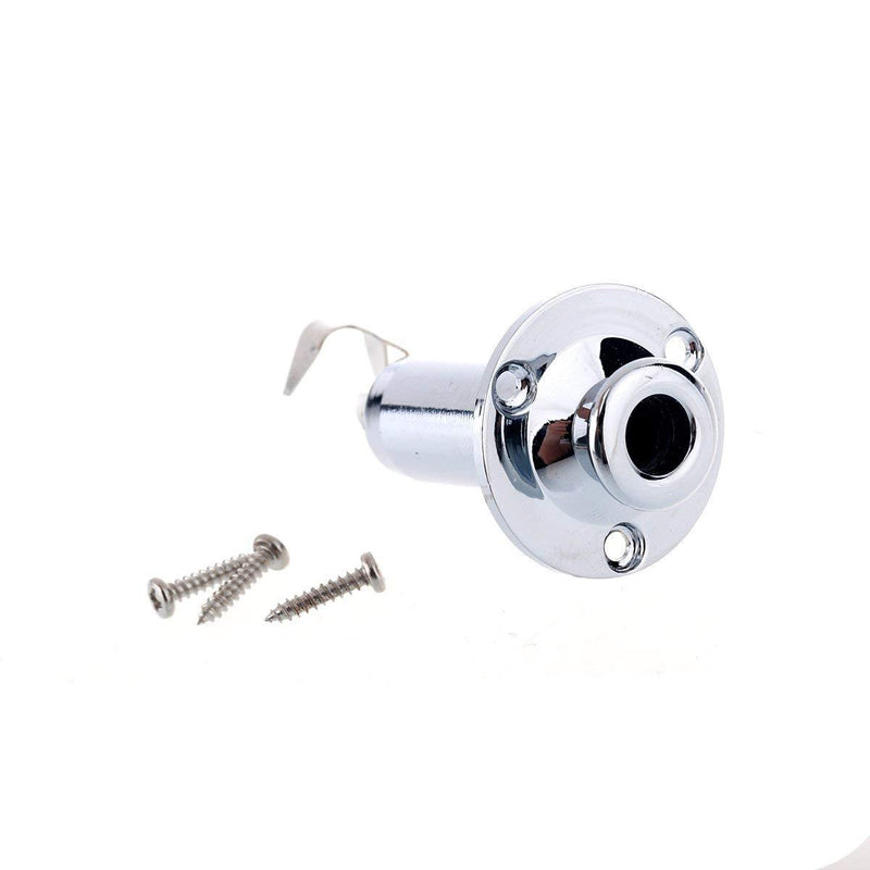 Musiclily Acoustic Electric Guitar Stereo Flush Endpin Cylinder Output End Pin Plugs Strap Button Jack,Chrome Silver