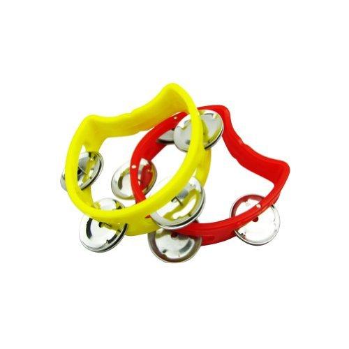 Musiclily Plastic 6 Inch Handheld Half Moon Tambourines Percussion Jingles Musical Instrument for Kids Adults, Red/Yellow(Pack of 2) 2Pcs