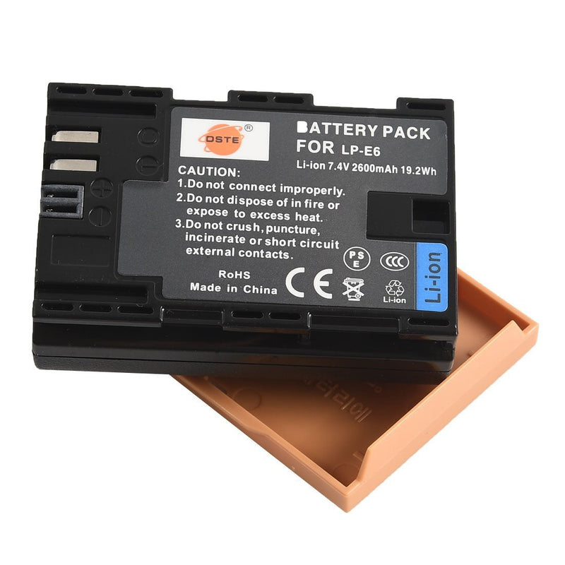 DSTE Replacement for LP-E6 Li-ion Battery Compatible Canon EOS 90D 5D Mark II III 5DS 5DS R 6D 7D 60D 60Da 70D 80D 7D Mark II III XC10 EOS R BMPCC 4K BMPCC 6K BG-E22 Camera as LP-E6N