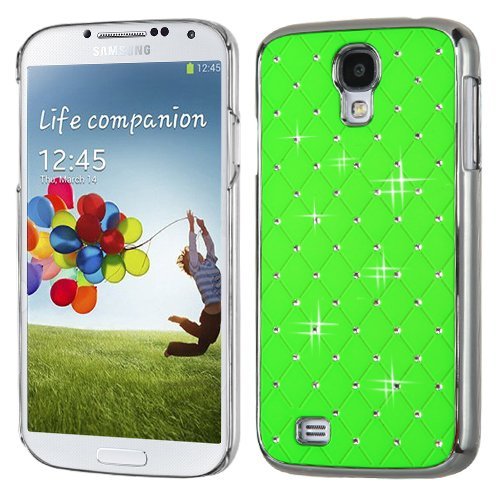 MyBat Samsung Galaxy S 4 Luxurious Lattice Elite Dazzling Back Cover with Diamonds - Retail Packaging - Pearl Green Silver Plating