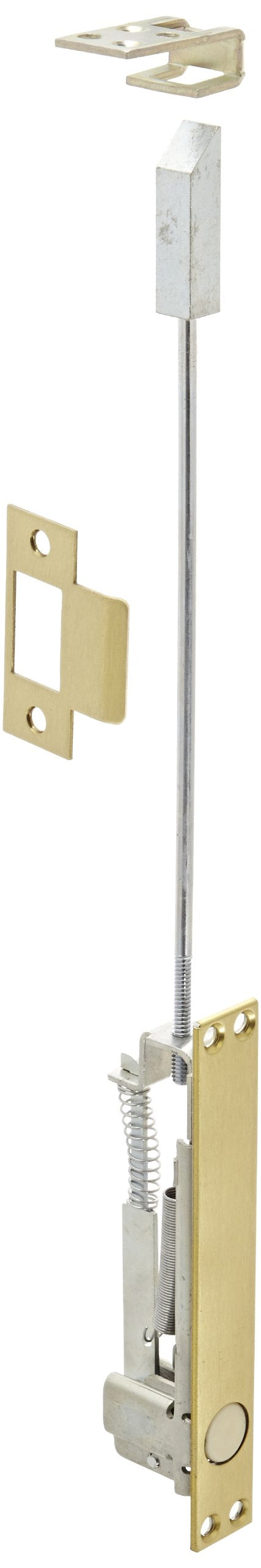 Rockwood 2849.4 Self-Latching Flush Bolt with Bottom Fire Bolt for Fire Rated Metal Doors, 1" Width x 6-3/4" Height, Brass Satin Clear Coated Finish