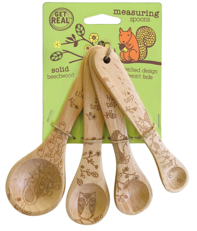 Talisman Designs Laser Etched with Woodland Design Beechwood Measuring Spoons, Set of 4