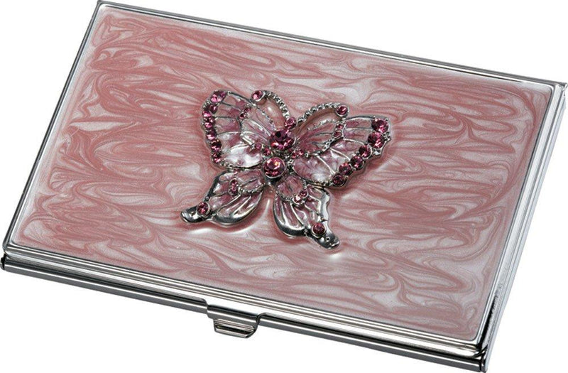 Visol Products Pari Pink Butterfly with Purple Crystals Business Card Holder Hot Pink