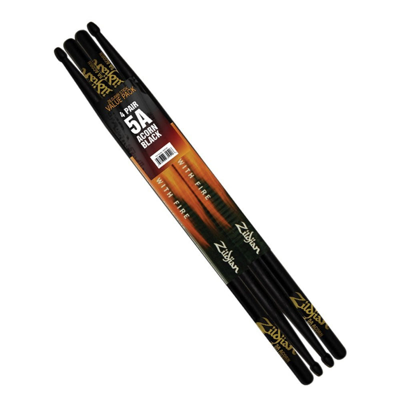 Zildjian 4 for 3 Acorn Tip Hickory Drumstick Pack Black 5A