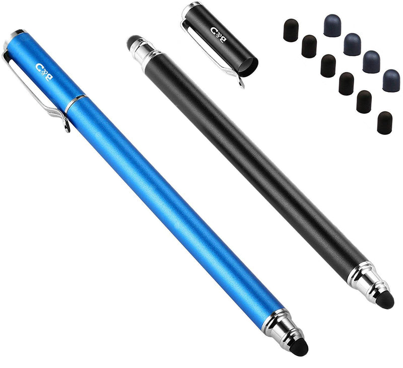 Bargains Depot (2 Pcs)[0.18-inch Fine Tip ] Stylus Touch Screen Pens 5.5" L Perfect for Drawing Handwriting Gaming Compatiable with Apple iPad iPhone Samsung Tablets and all Other Touch Screens Come with 10 Extra Rubber Tips Blue/Black