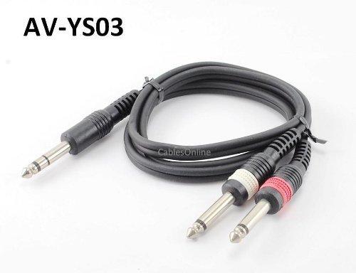 3ft 1/4" TRS Stereo Male Plug to 2 1/4" Ts Mono Plug Cable 3 feet