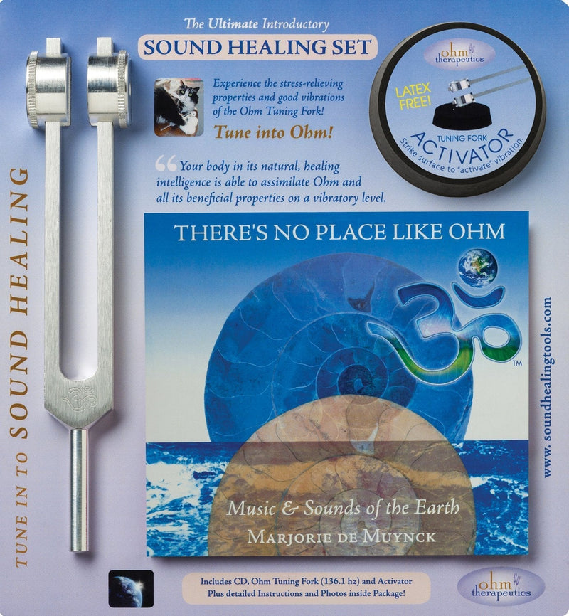 Ohm Therapeutics INTRODUCTION TO SOUND HEALING SET features Ohm Tuning Fork, Activator, Instructions for use, plus harmonizing Music in key of Ohm, perfect for self-care and professional use Intro to Sound Healing Set