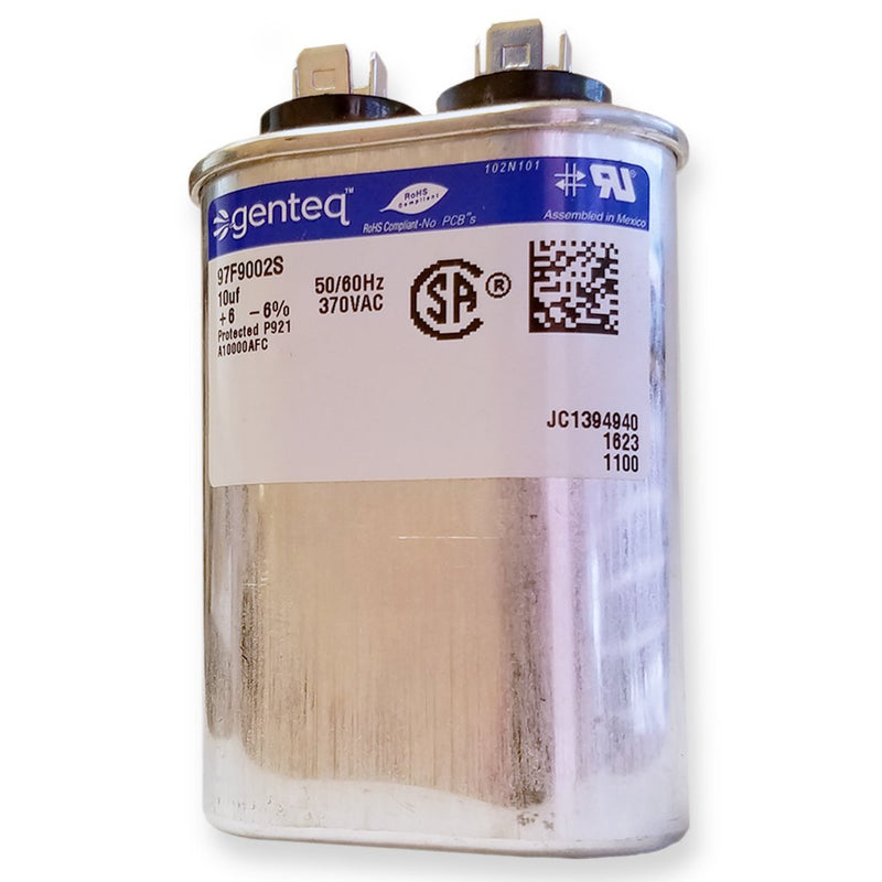 Genteq Capacitor 10 UF MFD 370V 97F9002, 97F9002s (Replaces Old GE# 97F9002BZ3, Z97F9002, 27L669), 10 MFD at 370V, Oval Original Version