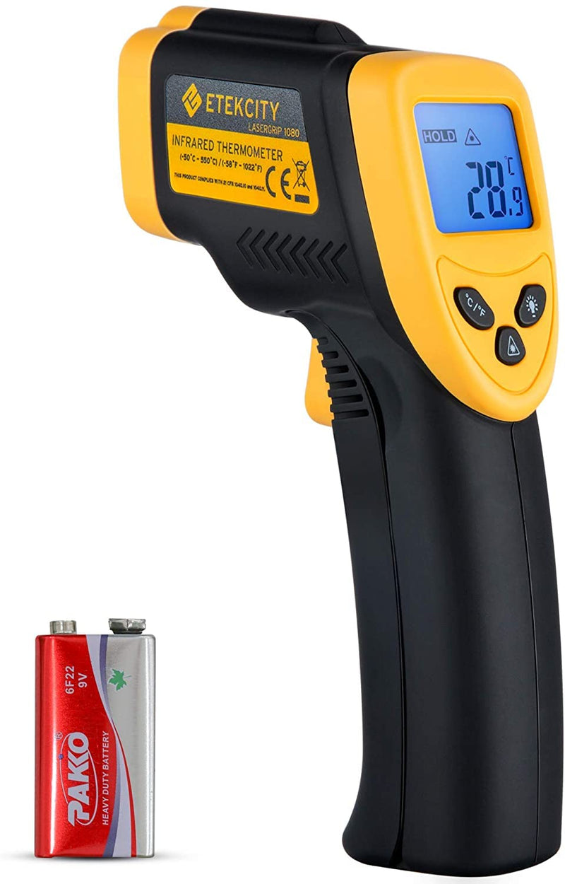 [AUSTRALIA] - Etekcity Infrared Thermometer 1080, Heat Temperature Temp Gun for Cooking, Laser IR Surface Tool for Pizza Oven, Meat, Griddle, Grill, HVAC, Engine, Accessories, -58°F to 1022°F, Yellow Lasergrip 1080 
