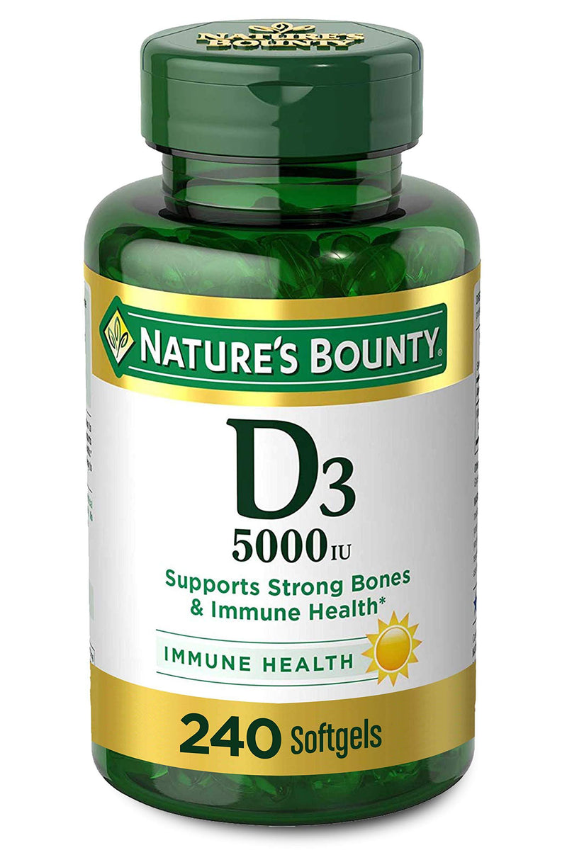 Vitamin D3 by Nature’s Bounty for Immune Support. Vitamin D Provides Immune Support and Promotes Healthy Bones. 125 mcg (5000iu), 240 Softgels 240 Count (Pack of 1)