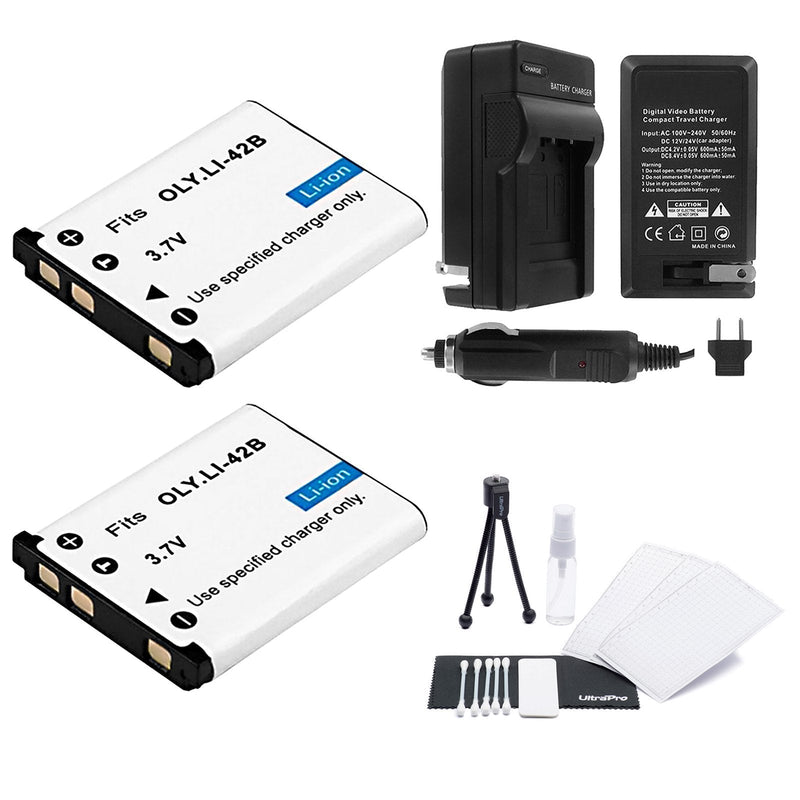 LI-42B / LI-40B / LI-40C Battery 2-Pack Bundle with Rapid Travel Charger and UltraPro Accessory Kit for Select Olympus Cameras Including FE-350, FE-360, FE-3000, FE-3010, and FE-4000