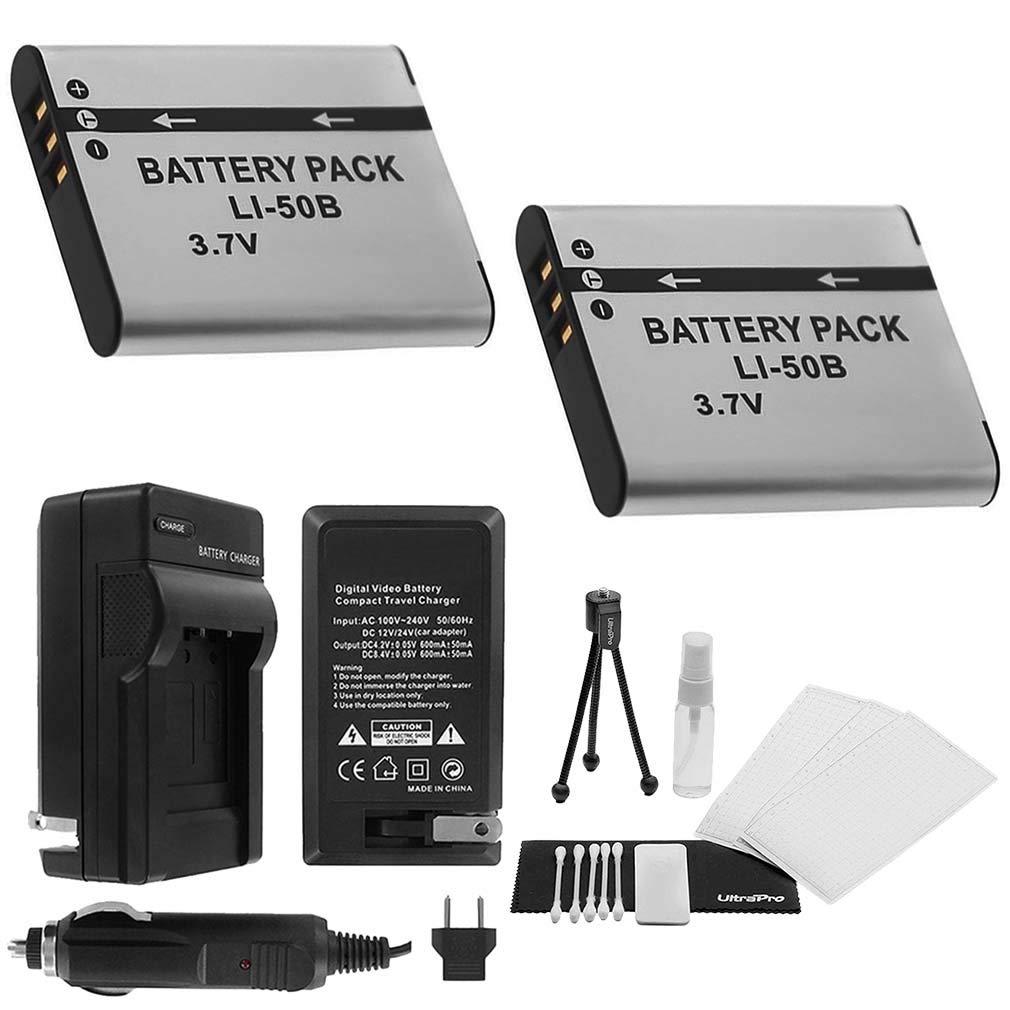 LI-50B Battery 2-Pack Bundle with Rapid Travel Charger and UltraPro Accessory Kit for Select Olympus Cameras Including SH-25MR, SP-720UZ, SP-800UZ, SP-810UZ, and SZ-31MR