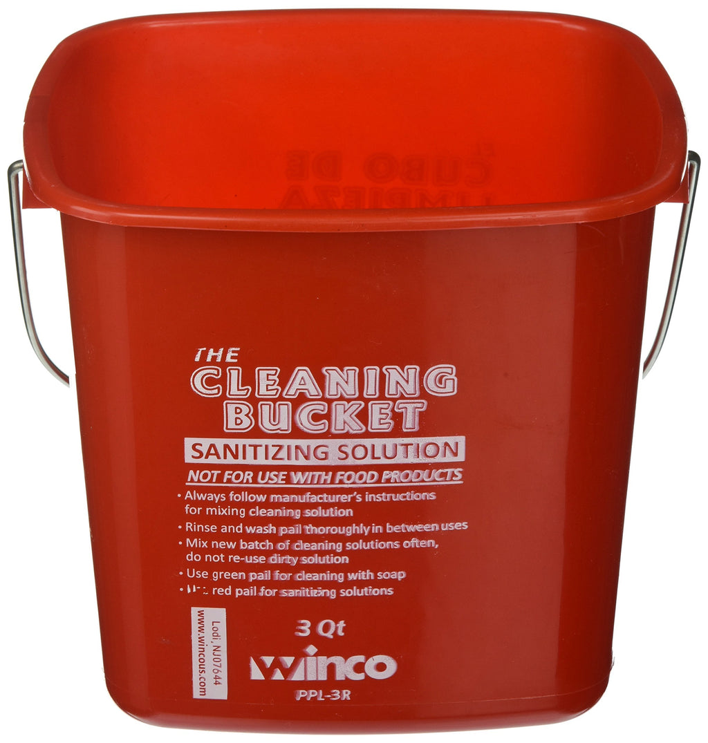 Winco PPL-3R Cleaning Bucket, 3-Quart, Red Sanitizing Solution