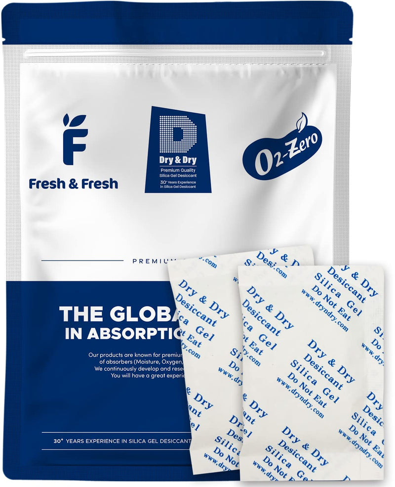 Dry & Dry 5 Gram [100 Packets] Premium Pure and Safe Silica Gel Packets Desiccant Dehumidifiers, Silica Gel Packs - Rechargeable (Food Safe) Moisture Absorbers, Desiccant Packets 100 Pack