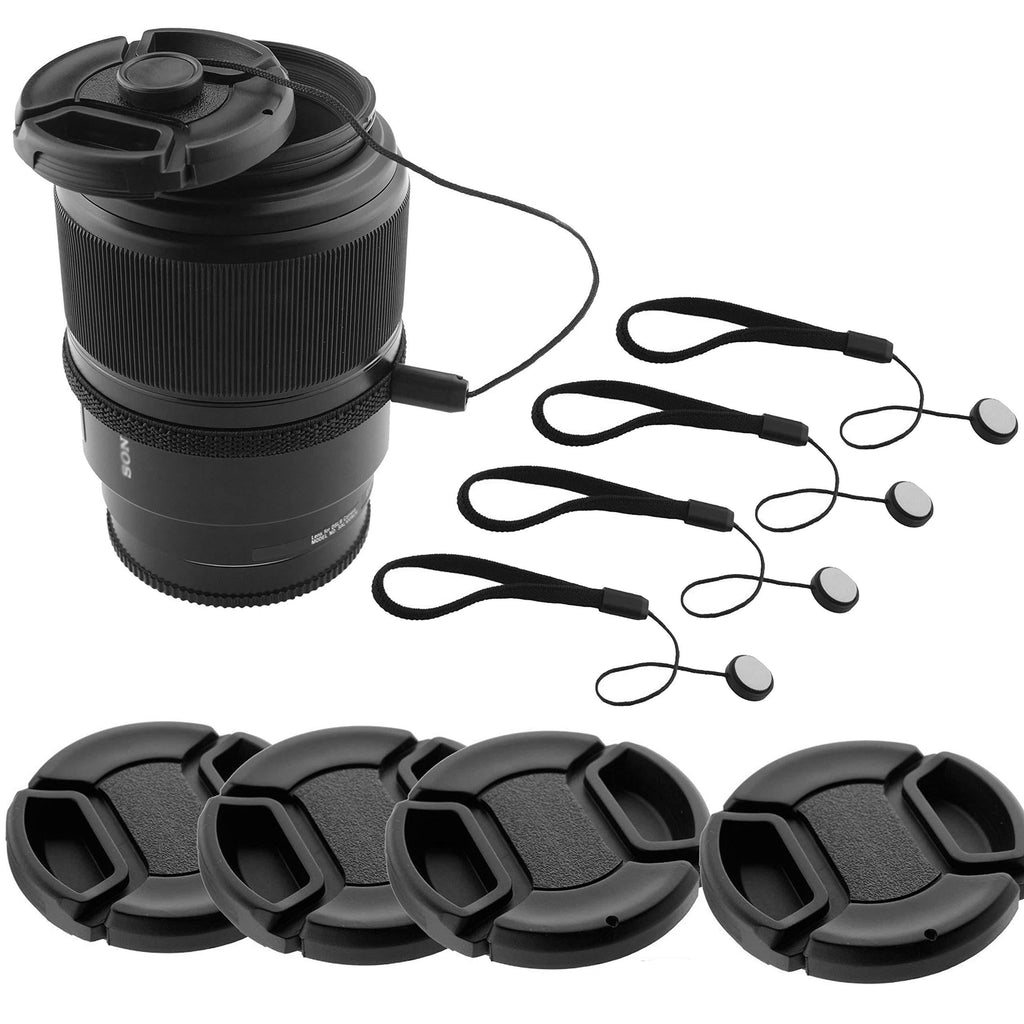 58mm Lens Cap Bundle - 4 Snap-on Lens Caps for DSLR Cameras - 4 Lens Cap Keepers - Microfiber Cleaning Cloth Included - Compatible Nikon, Canon, Sony Cameras (58mm) 58mm