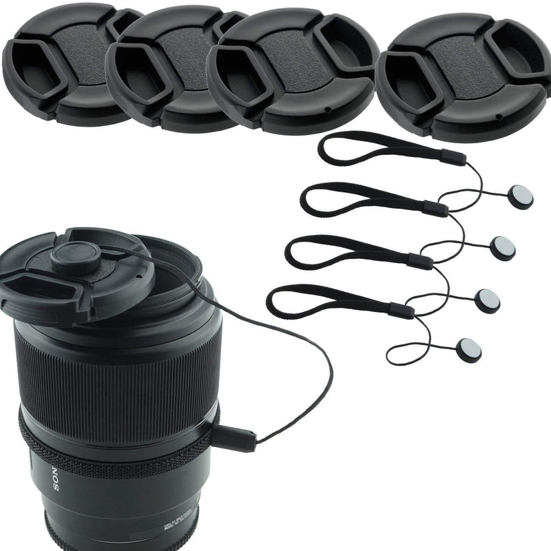 49mm Lens Cap Bundle - 4 Snap-on Lens Caps for DSLR Cameras - 4 Lens Cap Keepers - Microfiber Cleaning Cloth Included - Compatible Nikon, Canon, Sony Cameras (49mm) 49mm