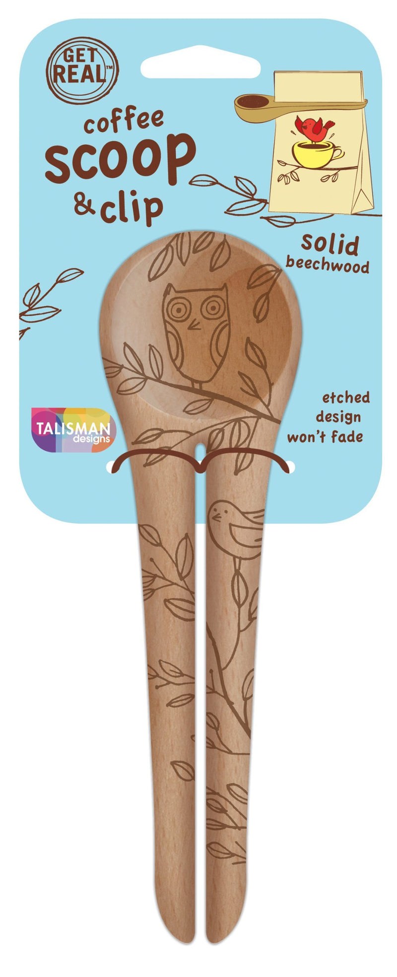 Talisman Designs Get Real Solid Beechwood Coffee Scoop/Clip, Brown