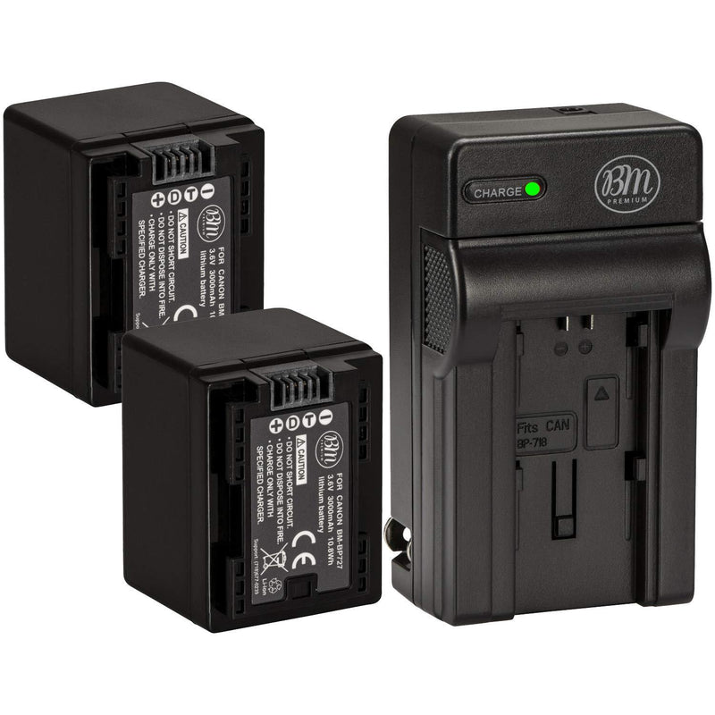 [AUSTRALIA] - BM Premium Fully Decoded 2-Pack of BP-727 Batteries and Battery Charger for Canon Vixia HF R70, HF R72, HF R700 HFM50, HFM52, HFM500, HFR30, HFR32, HFR300, HFR40, HFR42, HFR400, HFR50, HFR52, HFR500, HFR60, HFR62, HFR600 Camcorder 