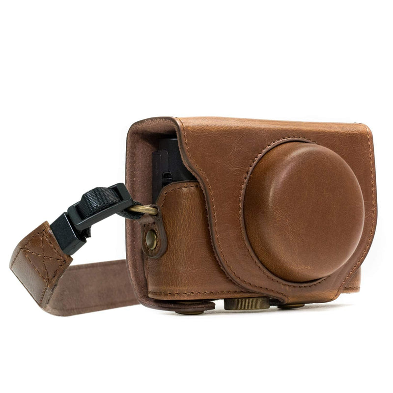 MegaGear Ever Ready Leather Camera Case Compatible with Sony Cyber-Shot DSC-RX100 VI, DSC-RX100 V, DSC-RX100 IV, DSC-RX100 III Dark Brown