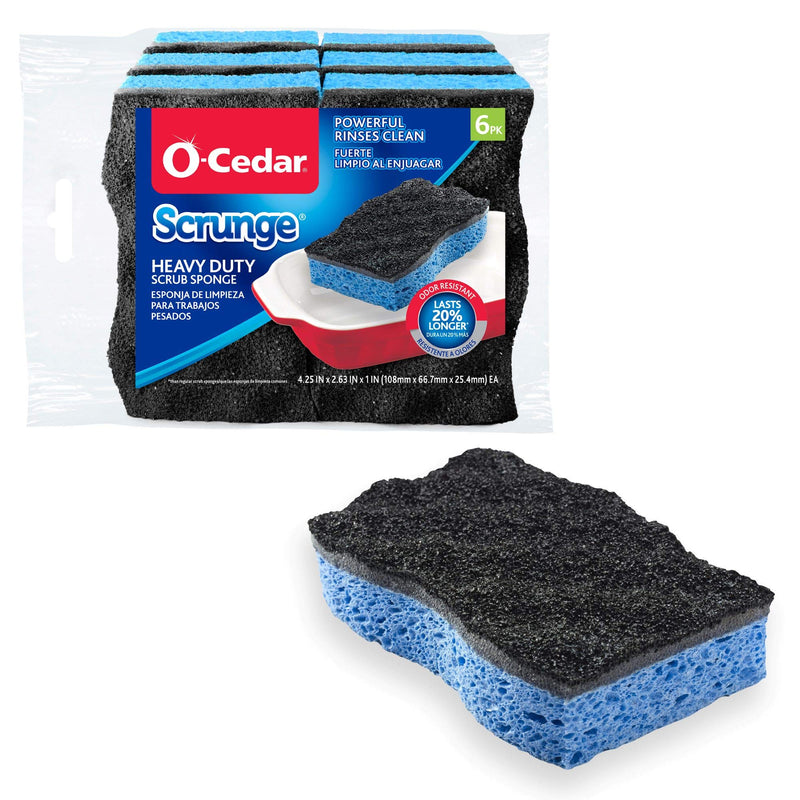 O-Cedar Scrunge Heavy-Duty Scrub Sponge (Pack of 6) | Odor-Resistant, Multi-Surface Scrubbing Sponge | Lasts 20% Longer Than Regular Sponges 6 Count (Pack of 1)