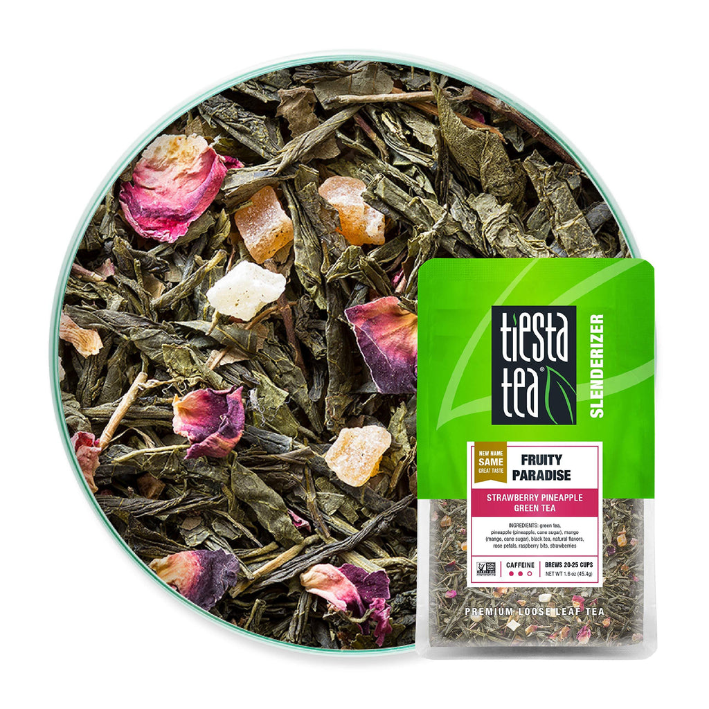 Tiesta Tea - Fruity Paradise, Loose Leaf Strawberry Pineapple Green Tea, Medium Caffeine, Hot & Iced Tea, 1.6 oz Pouch - 25 Cups, Green Tea Loose Leaf 1.6 Ounce (Pack of 1)