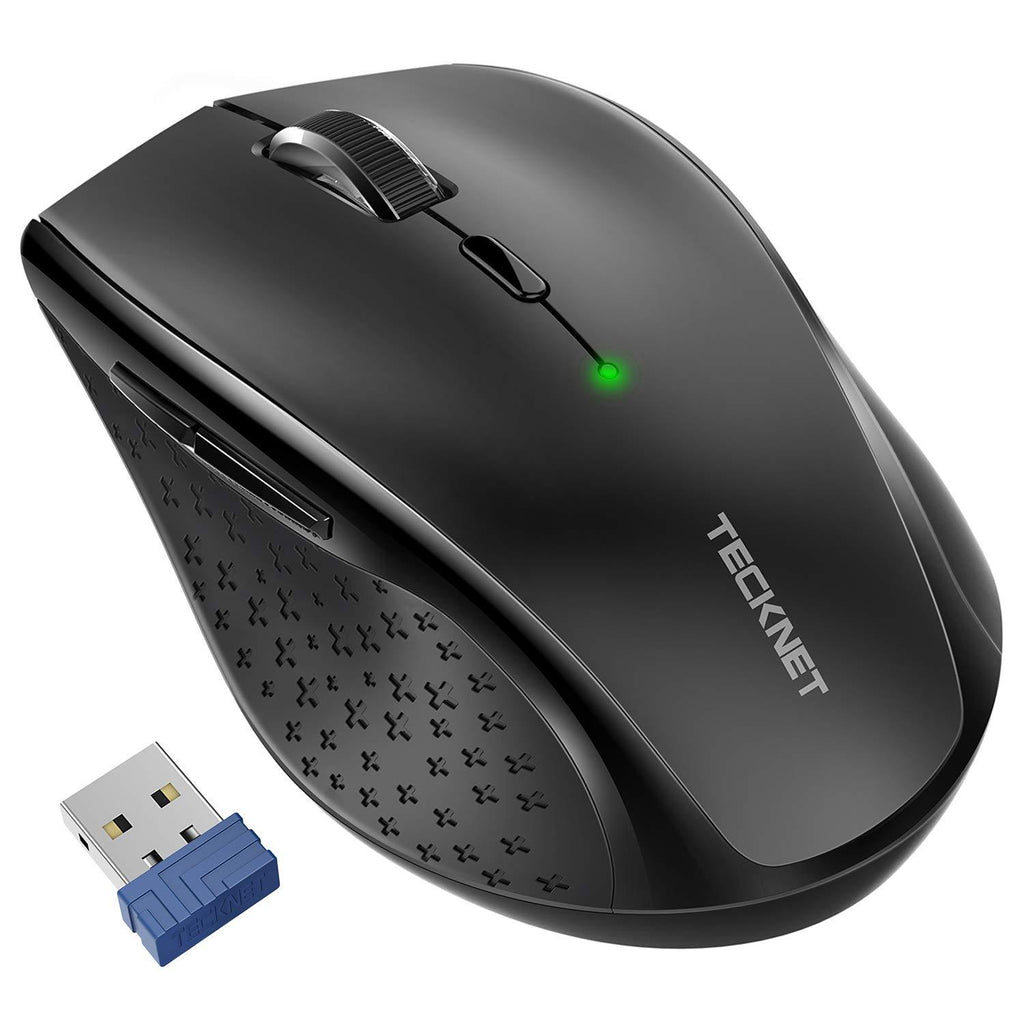 TECKNET Classic 2.4G Portable Optical Wireless Mouse with USB Nano Receiver for Notebook,PC,Laptop,Computer,6 Buttons,30 Months Battery Life,4800 DPI,6 Adjustment Levels (Black) Black