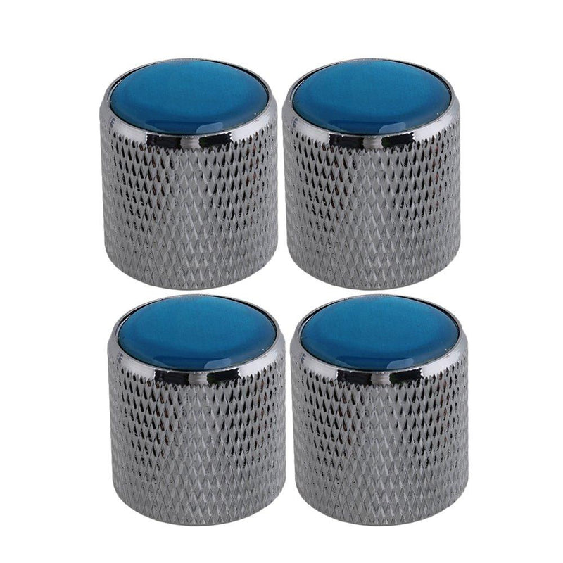 BQLZR Metal Dome Volume Tone Electric Guitar Speed Control Knob Silver with Blue Top Pack of 4