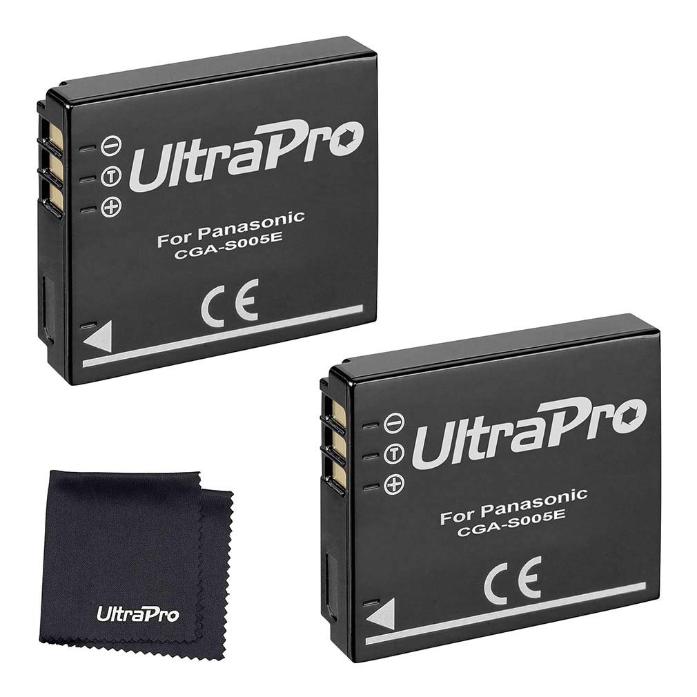 UltraPro 2-Pack CGA-S005e High-Capacity Replacement Battery for Panasonic Lumix DMC-LX1 DMC-LX2 DMC-LX3. Also Includes: Deluxe Microfiber Cleaning Cloth