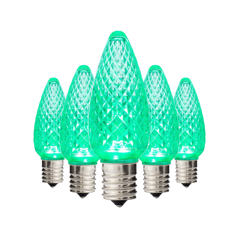 Holiday Lighting Outlet Faceted C9 Christmas Lights | Green LED Light Bulbs Holiday Decoration | Warm Christmas Decor for Indoor & Outdoor Use | 3 SMD LEDs in Each Light Bulb | Set of 25