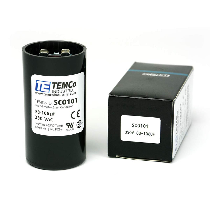 TEMCo 88-106 uf/MFD 330 VAC Volts Round Start Capacitor 50/60 Hz AC Electric - Lot -1 88-106 uf (1 Pack)