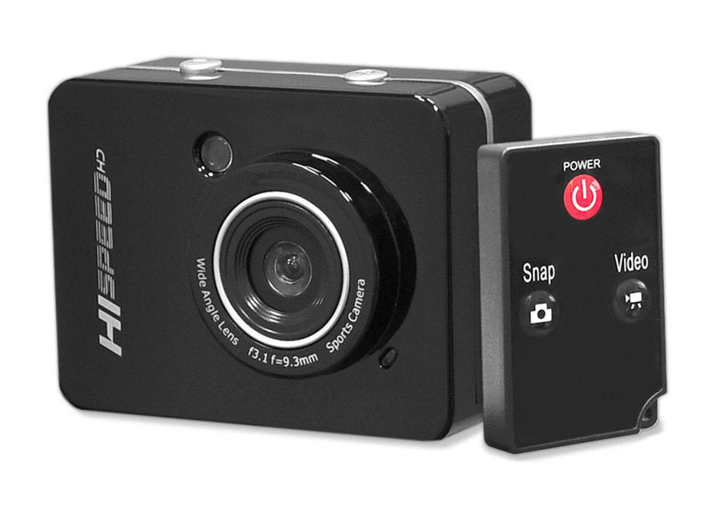 Hi Speed Sports Action Camera - HD 1080P Mini Camcorder w/ 12 MP Cam, 2.4" Touch Screen USB SD Card HDMI, Battery - Waterproof Case, USB Cable, Wireless Remote Control, Mount - Pyle PSCHD60BK (Black) Black