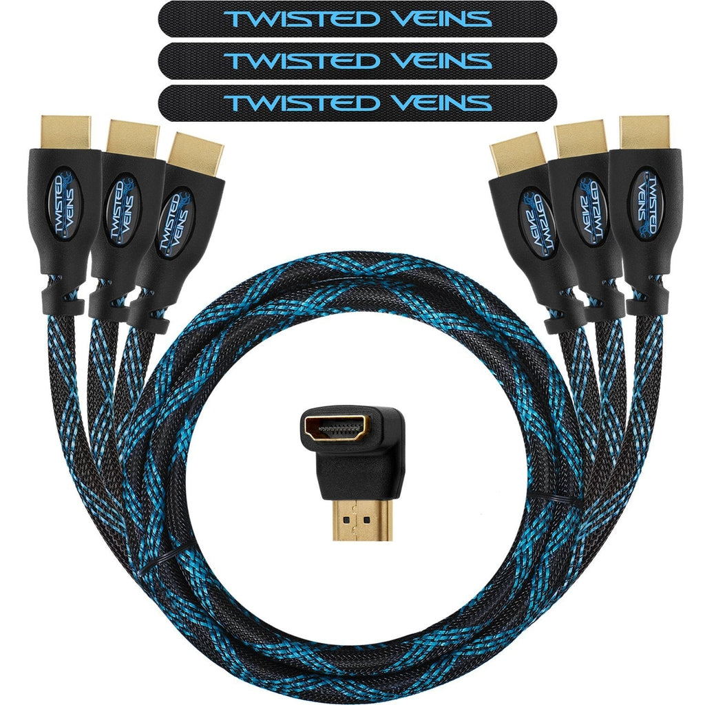 Twisted Veins HDMI Cable 1.5 ft, 3-Pack, Premium HDMI Cord Type High Speed with Ethernet, Supports HDMI 2.0b 4K 60hz HDR on Most Devices and May Only Support 4K 30hz on Some Devices 1.5 ft, 3 Pack
