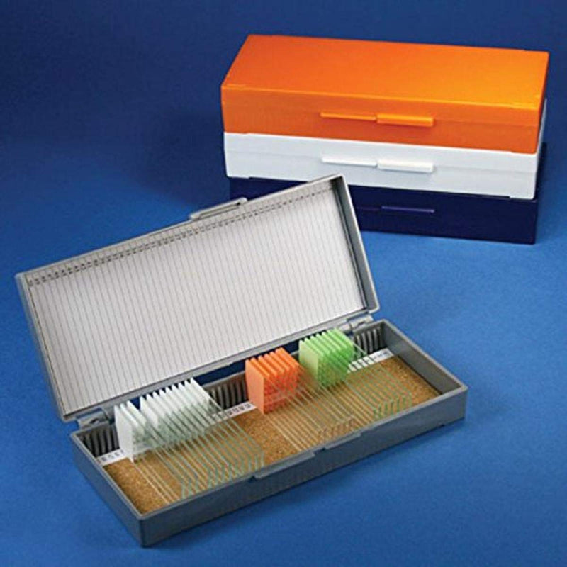Globe Scientific 513077W ABS Plastic Cork Lined Slide Storage Box for 50 Slides, White