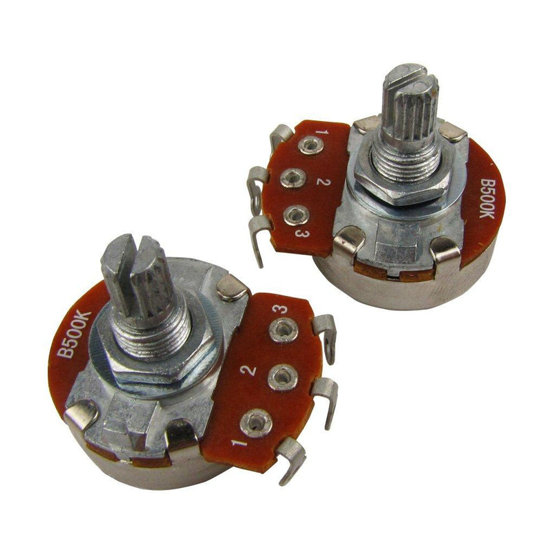 Musiclily Guitar Full Size Pots B500K Split Knurled Short 15mm Shaft Linear Taper Potentiometers for Stratocaster and Telecaster Electric Guitar Bass Parts(Pack of 2)