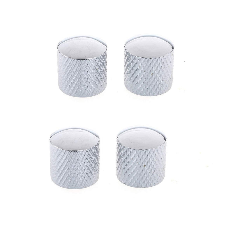 Musiclily Guitar Metric Metal 6MM Knurling Shaft Dome Top Control Knobs, Chrome(Pack of 4) Silver