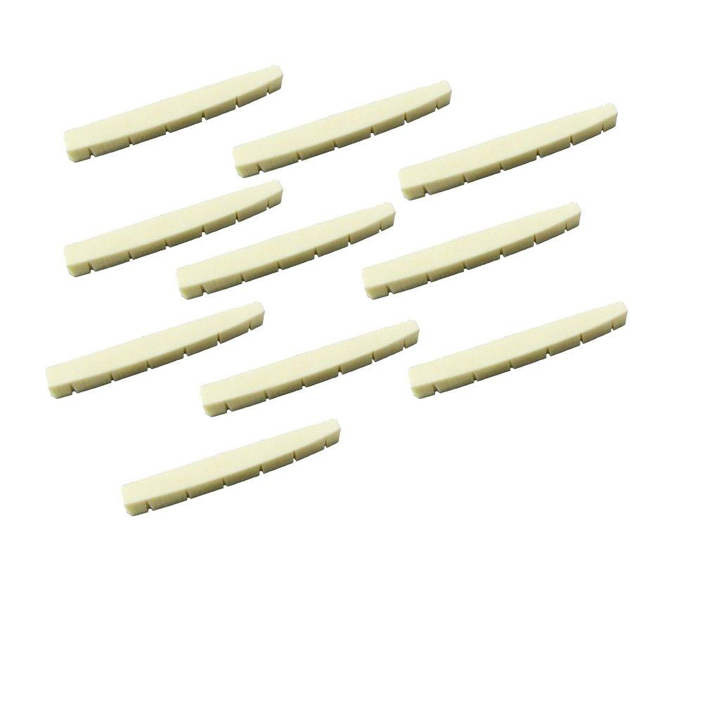 Musiclily 42x3.5x4.5/3.5mm Flat Bottom Electric Guitar Pre-Slotted Bone String Nut for 6 string Fender Strat Guitar Tele Replacement(Pack of 10)