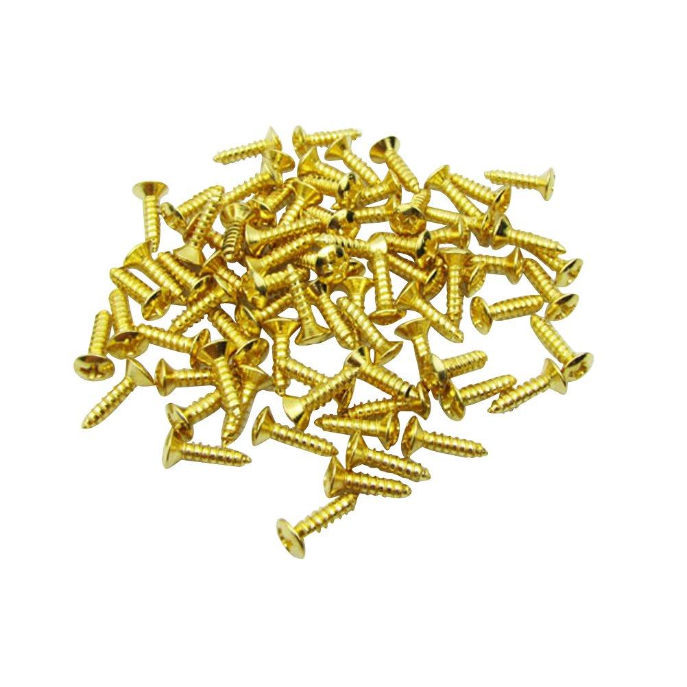 Musiclily 3mm Electric Guitar Bass Pickguard Backplates Tremolo Cover Plates Mounting Screws for Fender Strat Tele ST TL SG LP Guitar Replacement, Gold (Pack of 50)