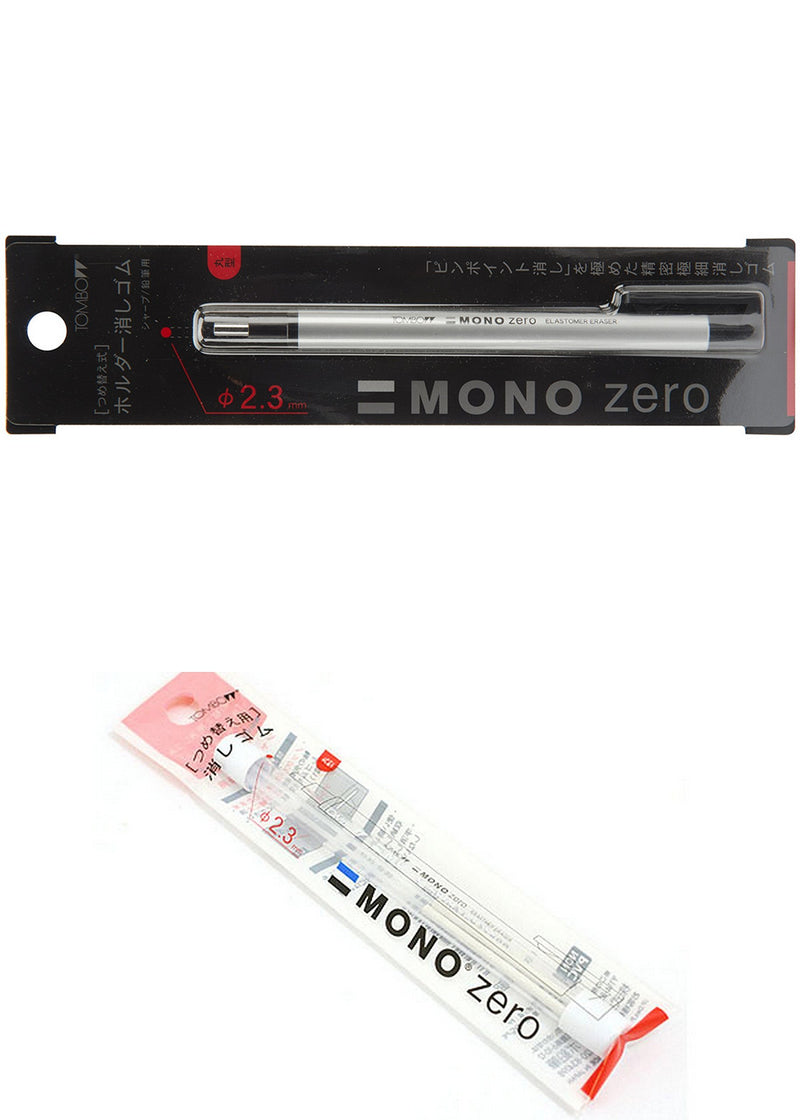 Tombow MONO Zero Eraser, Round Tip, Retractable, Silver Barrel (Eraser with an extra refill (57305 and 57307)) Silver + 1 Refill