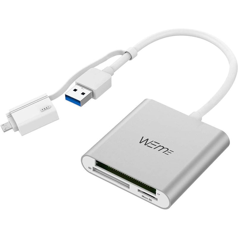 Compact Flash CF Card Reader, WEme Aluminum USB 3.0 Micro SD Card Converter with OTG Adapter for Extreme Pro Professional Sandisk, Lexar SDHC Memory Card and Samsung Galaxy, Mac Mini, Windows, Linux silver