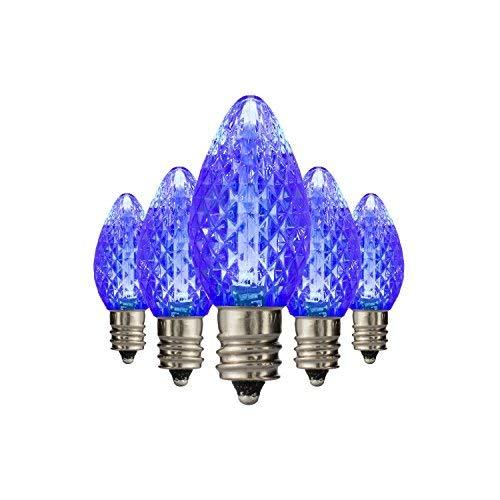 Holiday Lighting Outlet Faceted C7 Christmas Lights | Blue LED Light Bulbs Holiday Decoration | Warm Christmas Decor for Indoor & Outdoor Use | 2 SMD LEDs in Each Light Bulb | Set of 25