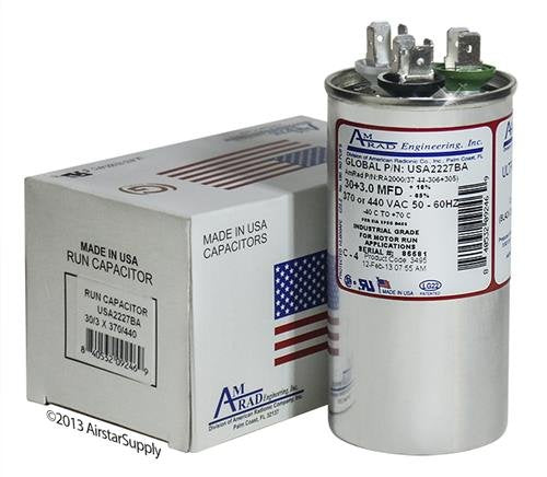 Aerovox Replacement - 30 + 3 uf/Mfd 370/440 VAC AmRad Round Dual Universal Capacitor, Made in The U.S.A.