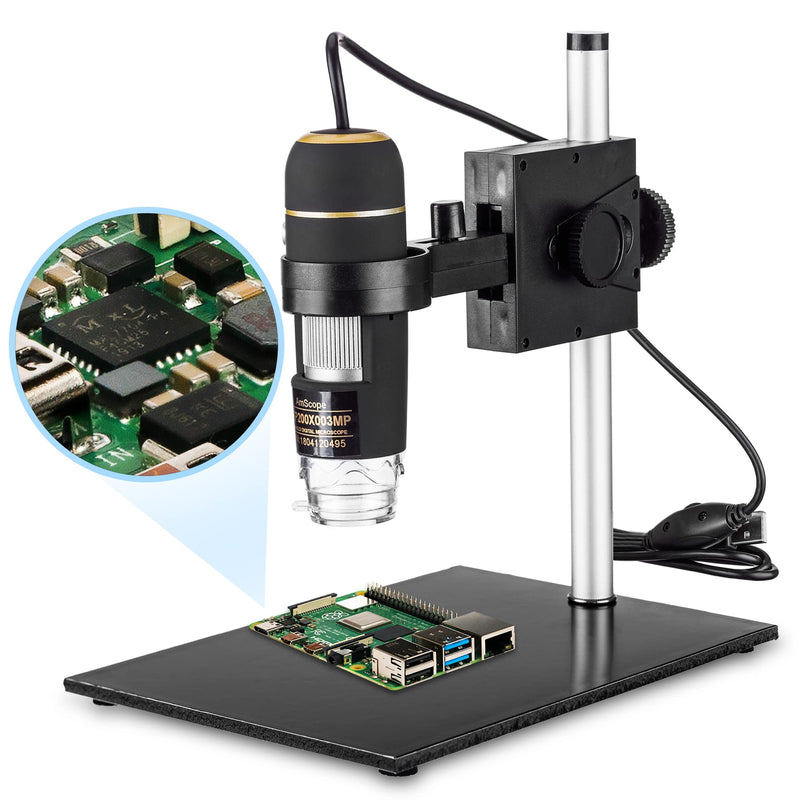 Amscope UTP200X003MP Digital 2MP USB Microscope, 10X-200X Magnification, Built-In Eight LED Light Source, Table Stand, Includes Software CD